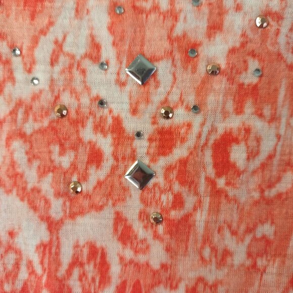 Cato Womens XL Orange White Burnout Ruffle Hem Top Blouse Boho Artsy Summer Vibe - Picture 5 of 11